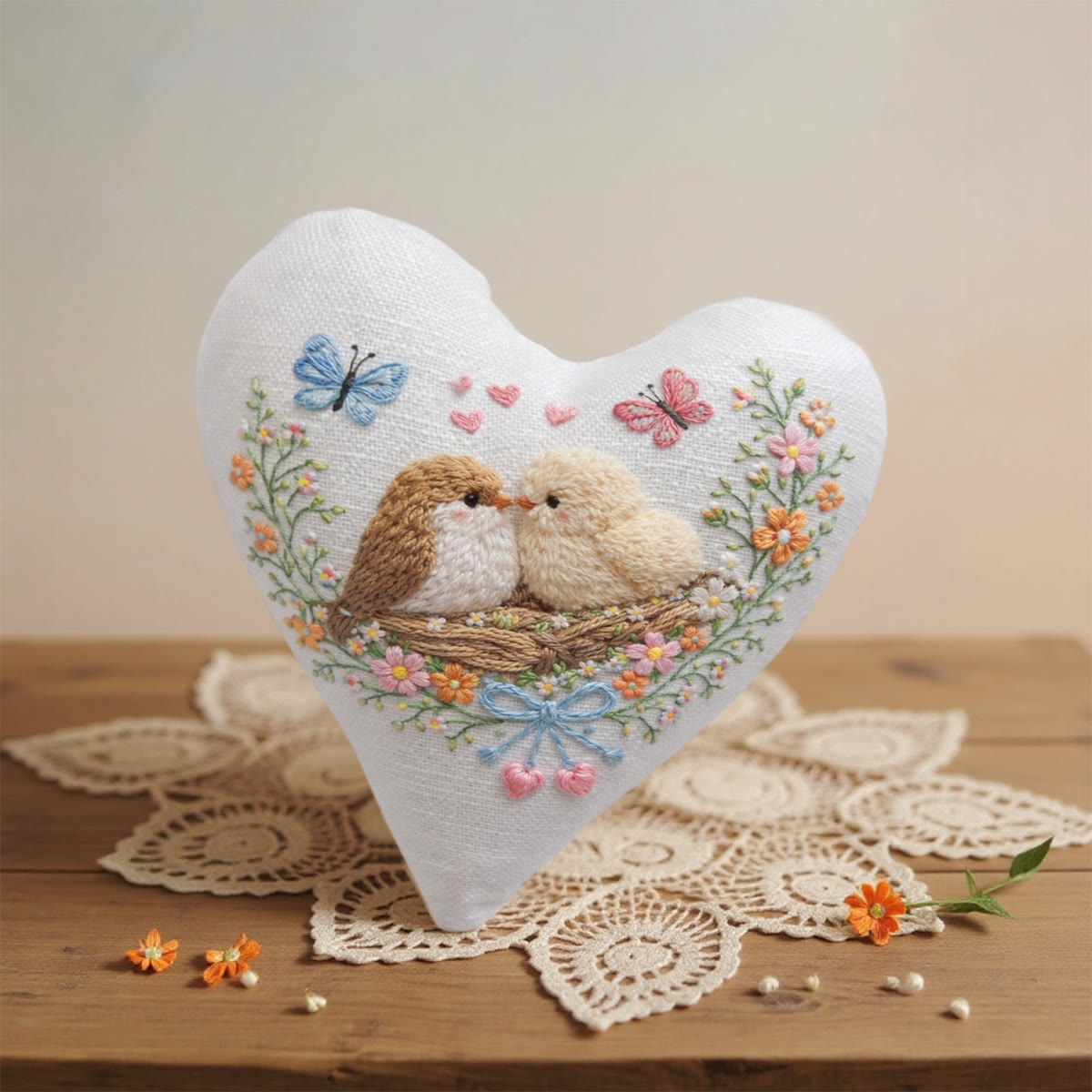 Rubbyoo Heart Embroidery Kit - Nest Birds Butterflies Floral | Elegant Decorative Pendant | Beginner-easy Diy Embroidery - image 3