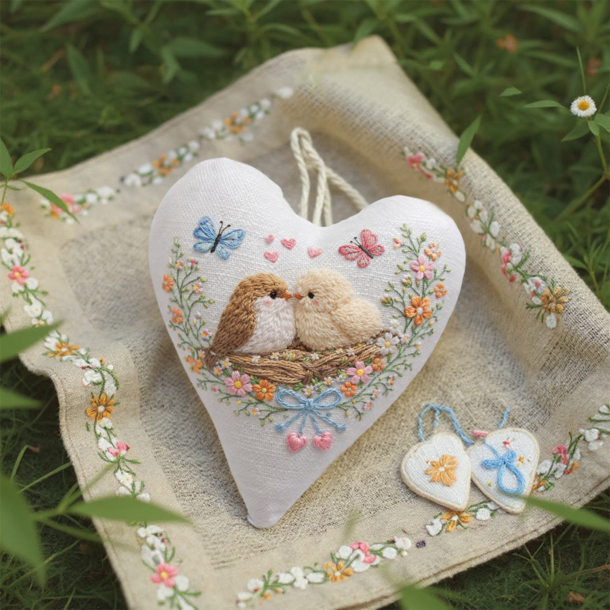 Rubbyoo Heart Embroidery Kit - Nest Birds Butterflies Floral | Elegant Decorative Pendant | Beginner-easy Diy Embroidery - image 2