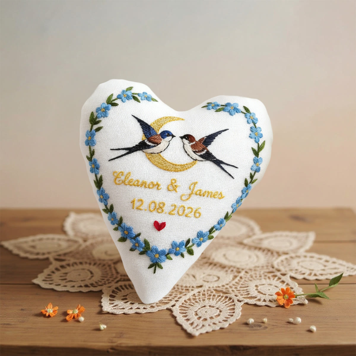 Rubbyoo Heart Embroidery Kit - Swallows Moon Blue Floral Wreath | Bespoke Handcrafted Work | Anniversary Prime Choice - image 3