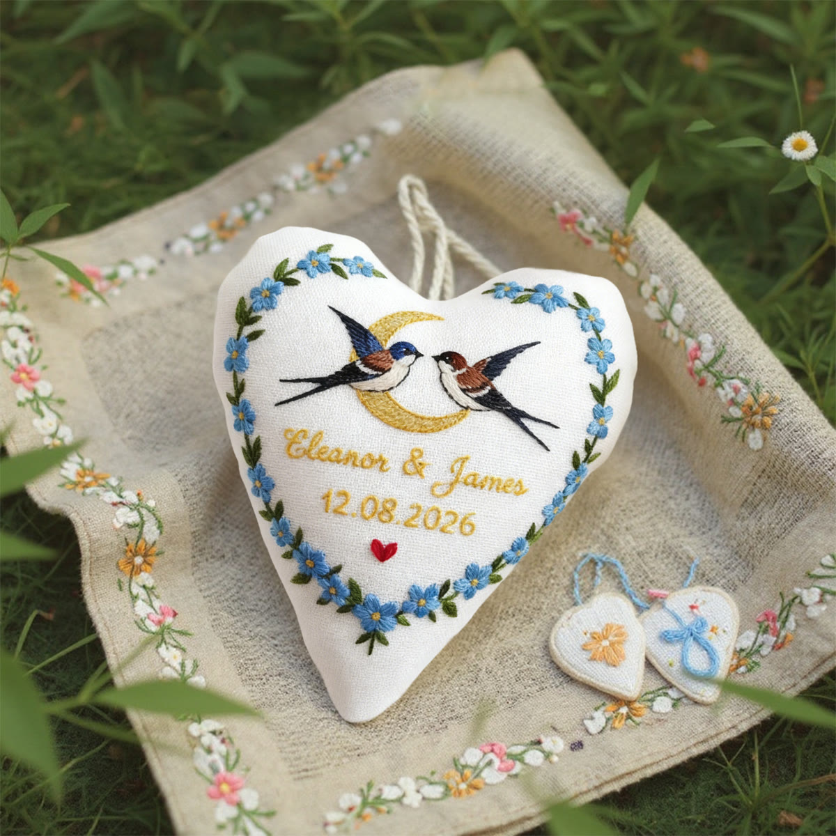 Rubbyoo Heart Embroidery Kit - Swallows Moon Blue Floral Wreath | Bespoke Handcrafted Work | Anniversary Prime Choice - image 2