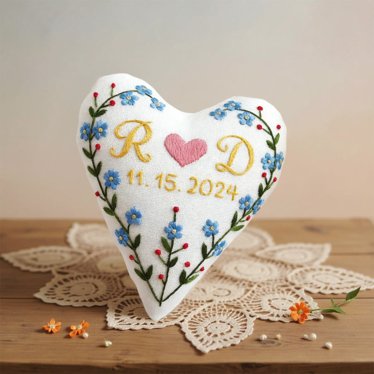 Rubbyoo Heart Embroidery Kit - Initials Heart Blue Floral | Tailored Handstitched Craft | Anniversary Preferred Pick - image 3