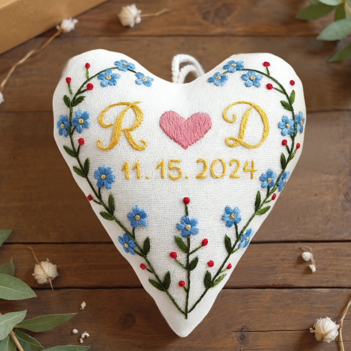 Rubbyoo Heart Embroidery Kit - Initials Heart Blue Floral | Tailored Handstitched Craft | Anniversary Preferred Pick - 6 inches hoop kit - image 1