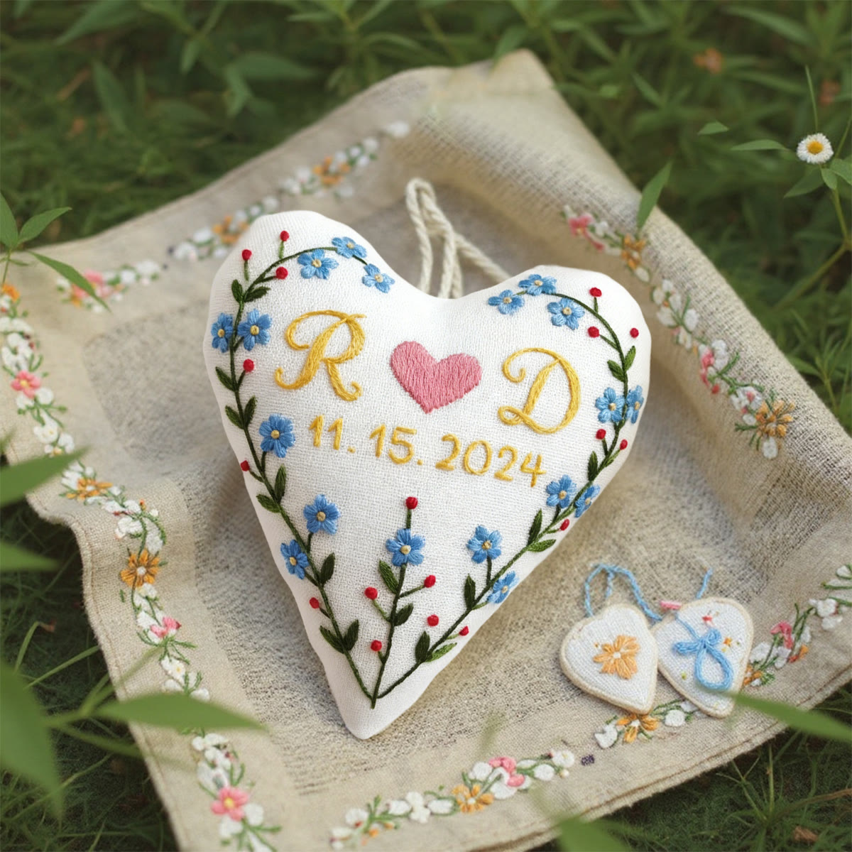 Rubbyoo Heart Embroidery Kit - Initials Heart Blue Floral | Tailored Handstitched Craft | Anniversary Preferred Pick - image 2