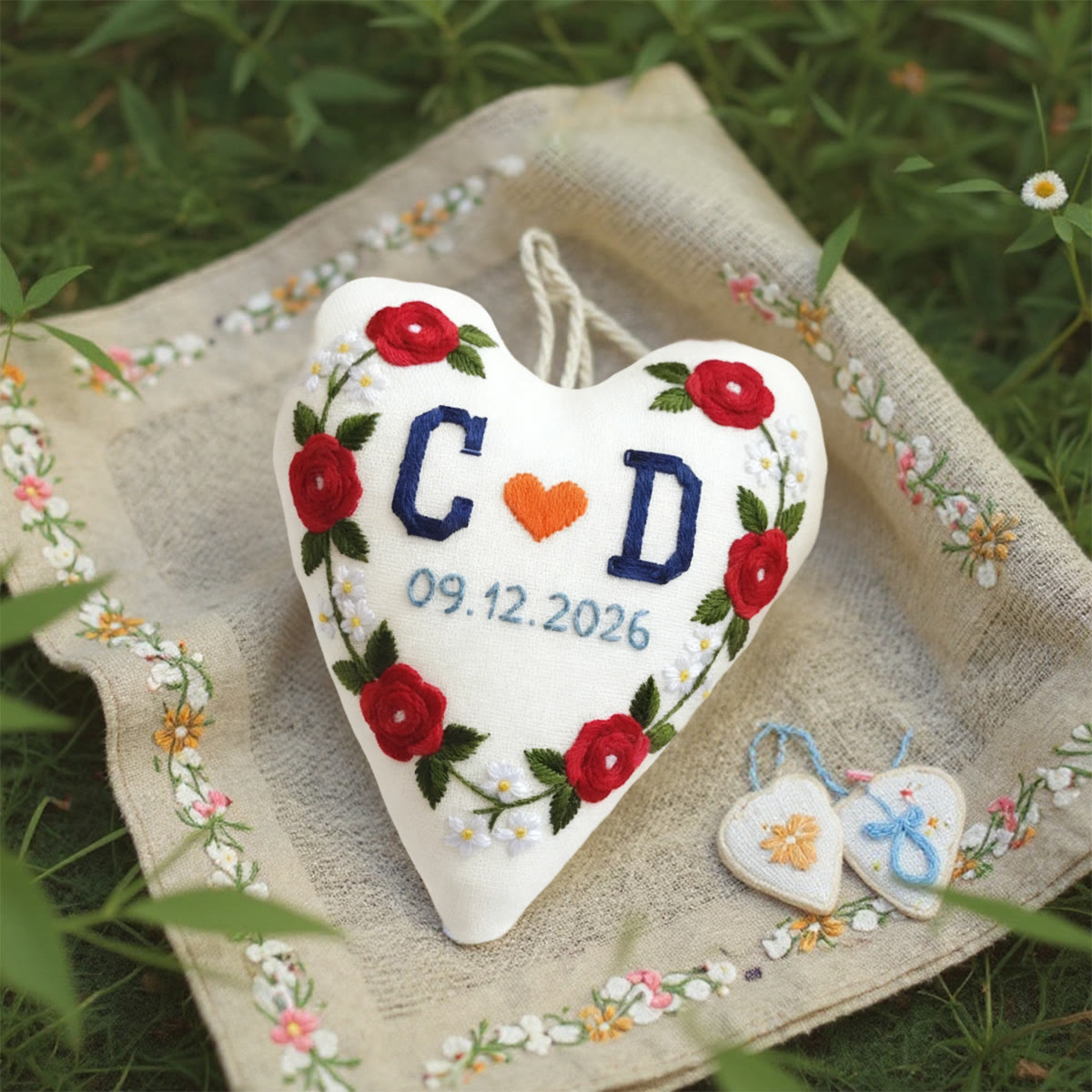 Rubbyoo Heart Embroidery Kit - Initials Red Rose Orange Heart | Custom Decor Piece | Entry-level Embroidery - image 2