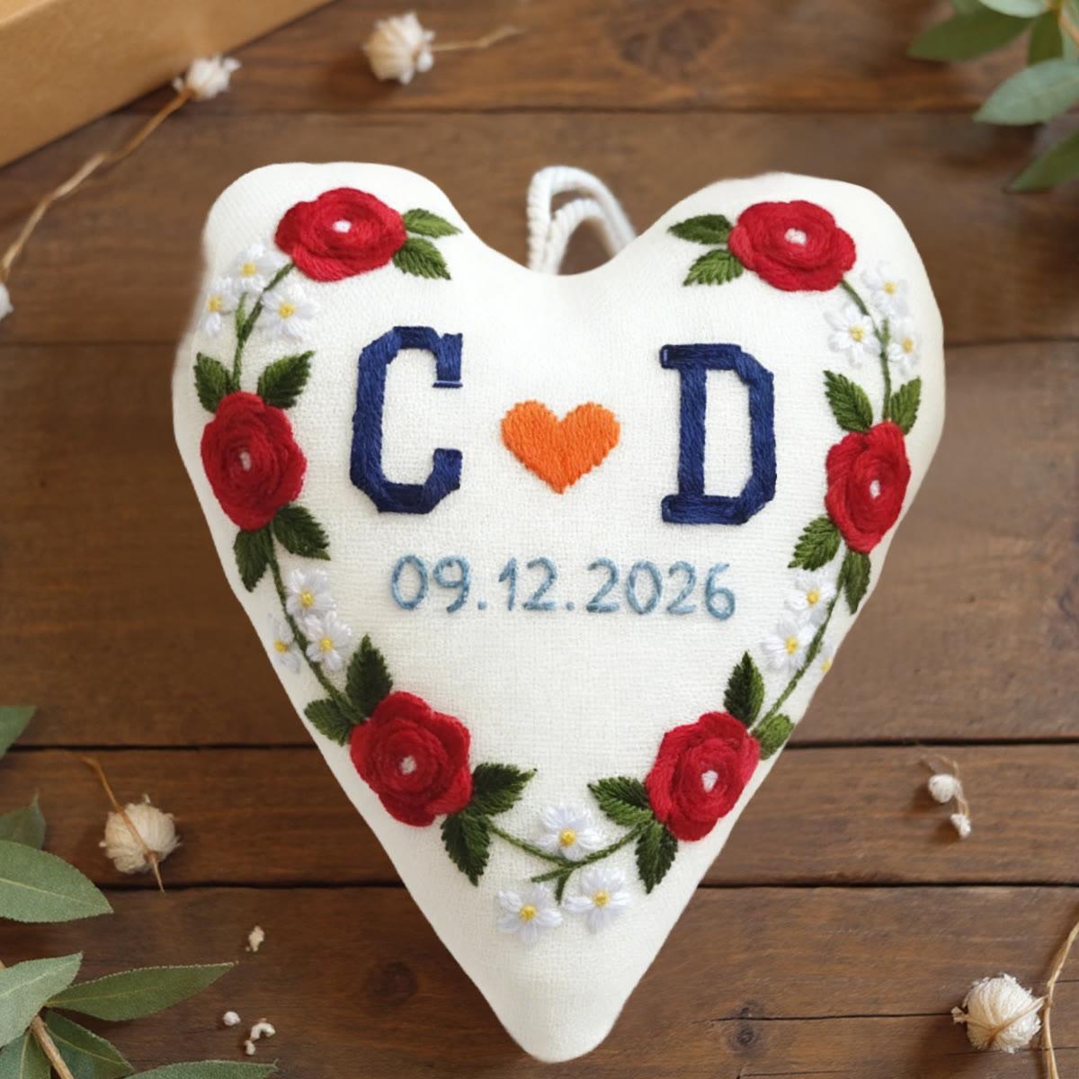 Rubbyoo Heart Embroidery Kit - Initials Red Rose Orange Heart | Custom Decor Piece | Entry-level Embroidery - 6 inches hoop kit - image 1