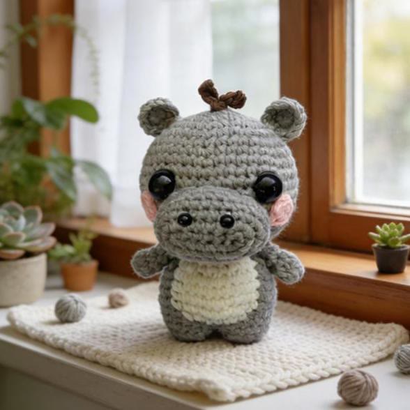 Diy Handmade Little Hippo Crochet Kit - Adorable Animal Doll | Perfect Bag Hanging Decor  - Diy Handmade Little Hippo Crochet Kit - image 1