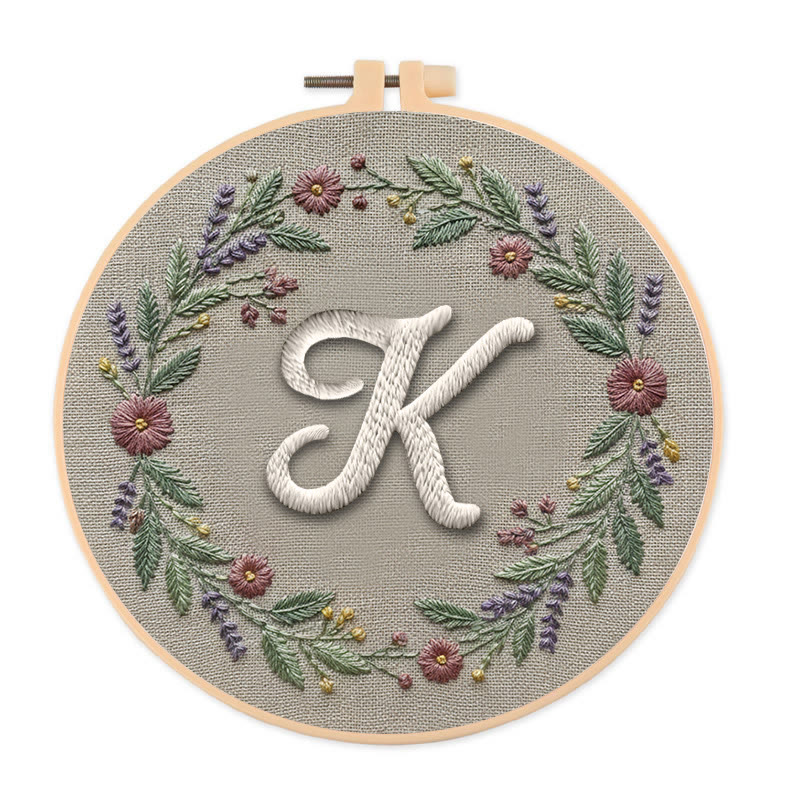 Rubbyoo Embroidery Kit - Alphabet Floral Wreath | 26 Letter Handmade Craft | Diy Wall Hanging Decoration - K - 20*20cm - image 20