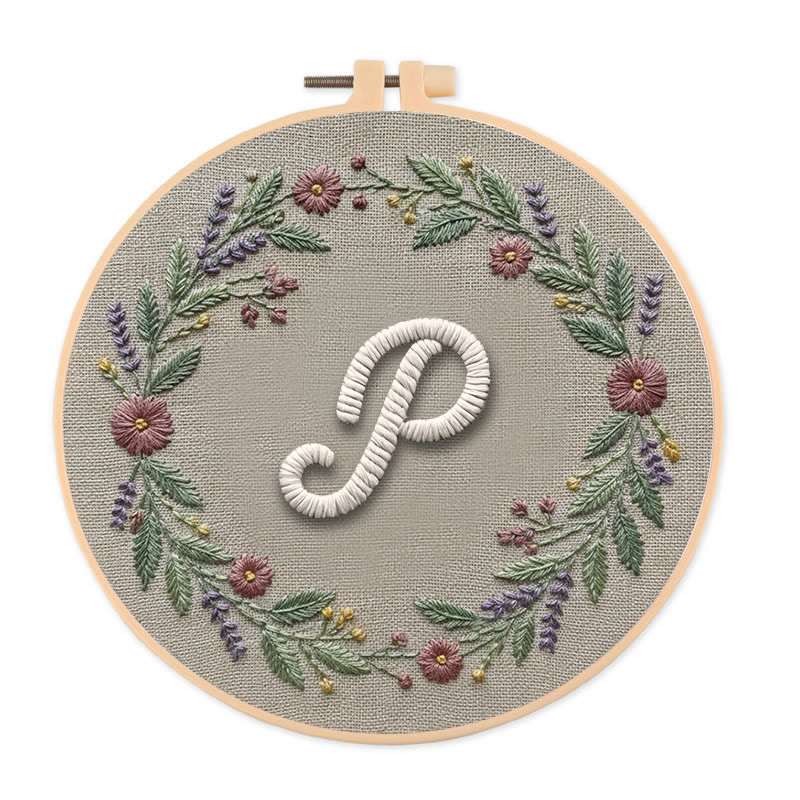 Rubbyoo Embroidery Kit - Alphabet Floral Wreath | 26 Letter Handmade Craft | Diy Wall Hanging Decoration - P - 20*20cm - image 25
