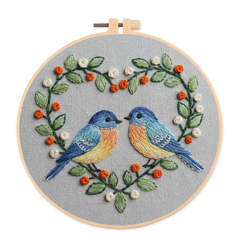 Rubbyoo Embroidery Kit - Floral Heart With Birds| Unique Bird Artwork | Perfect Home Decor - 20*20cm - image 1