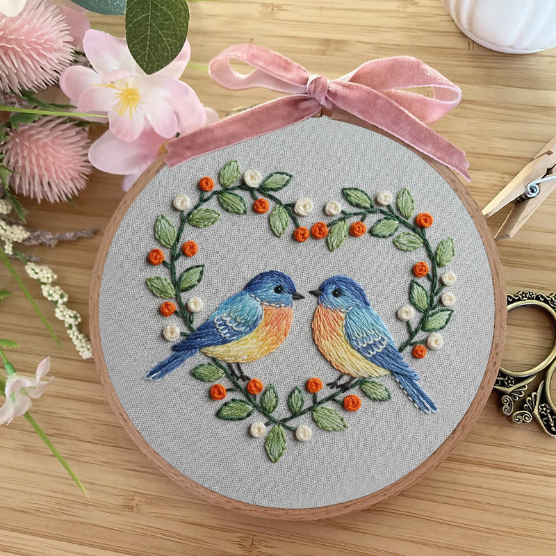 Rubbyoo Embroidery Kit - Floral Heart With Birds| Unique Bird Artwork | Perfect Home Decor - image 2