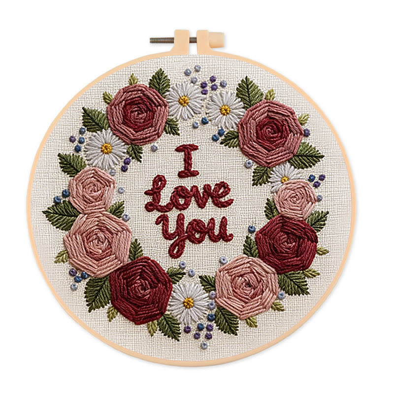 Rubbyoo Embroidery Kit - Rose Love | Diy Floral Art | Perfect Handmade Gift For Lover - 20*20cm - image 1