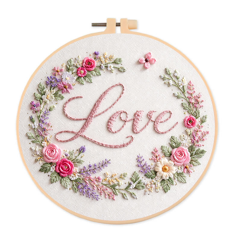 Rubbyoo Embroidery Kit - Floral Love | Diy Needle Hoop Art | Perfect Wedding Handmade Craft - 20*20cm - image 1