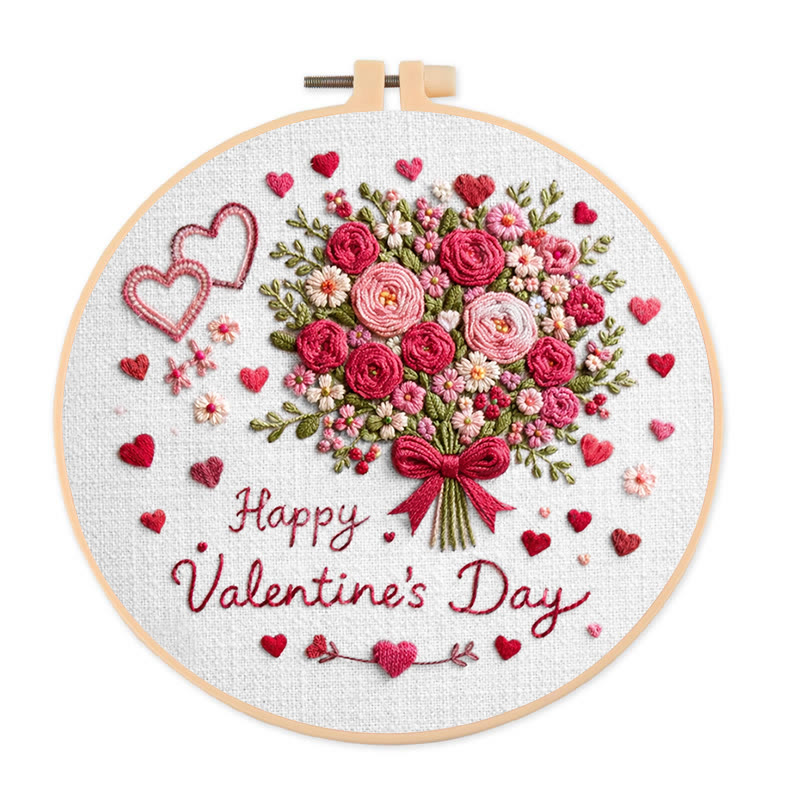Rubbyoo Embroidery Kit - Blooming Bouquet | Diy Valentine's Day Collection | Handmade Gift For Her - 20*20cm - image 1