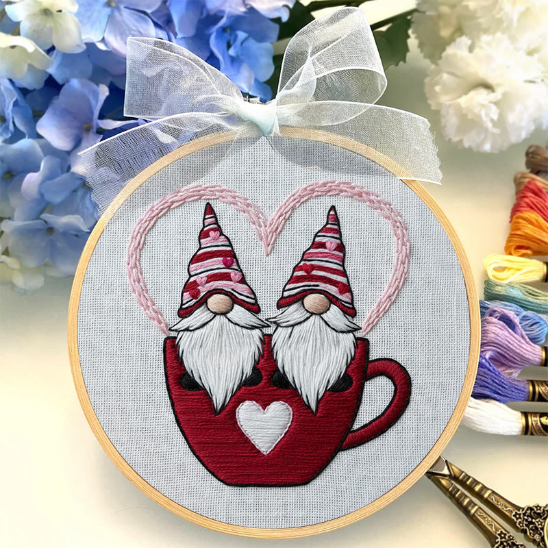 Rubbyoo Embroidery Kit - Gnome Couple | Valentine Hanging Decoration | Diy Hoop Art - image 2