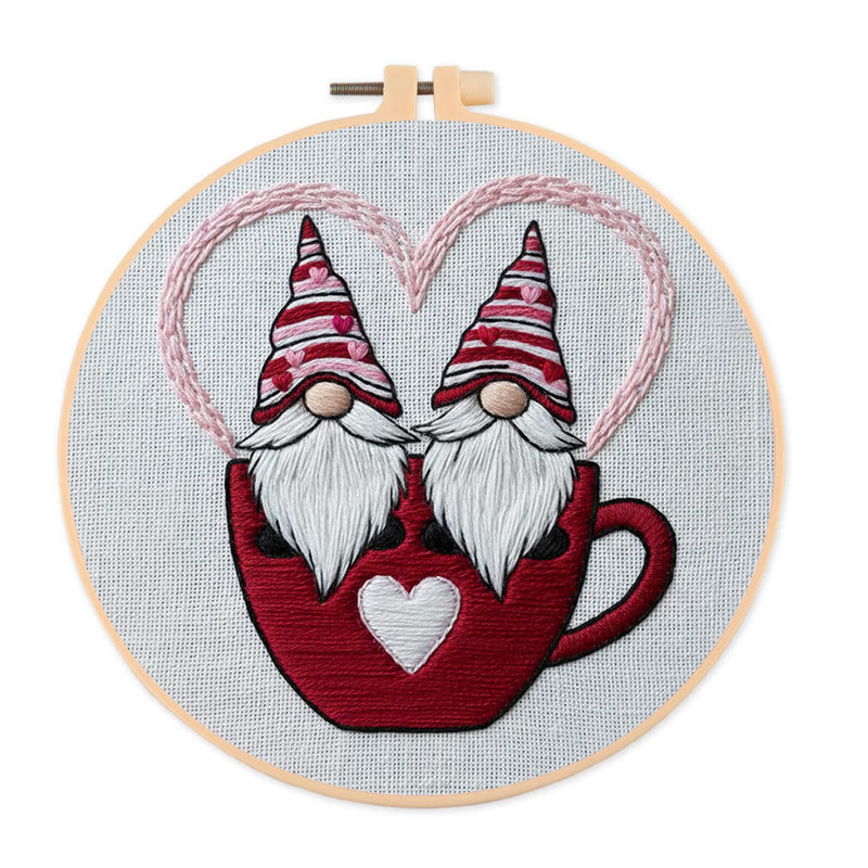Rubbyoo Embroidery Kit - Gnome Couple | Valentine Hanging Decoration | Diy Hoop Art - 20*20cm - image 1