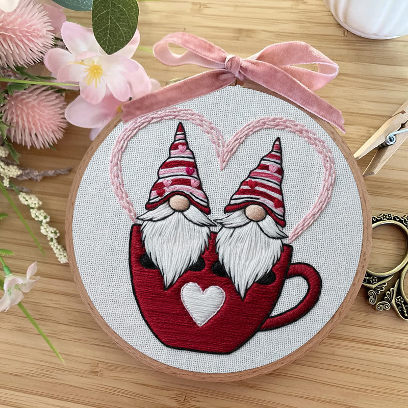 Rubbyoo Embroidery Kit - Gnome Couple | Valentine Hanging Decoration | Diy Hoop Art - image 4