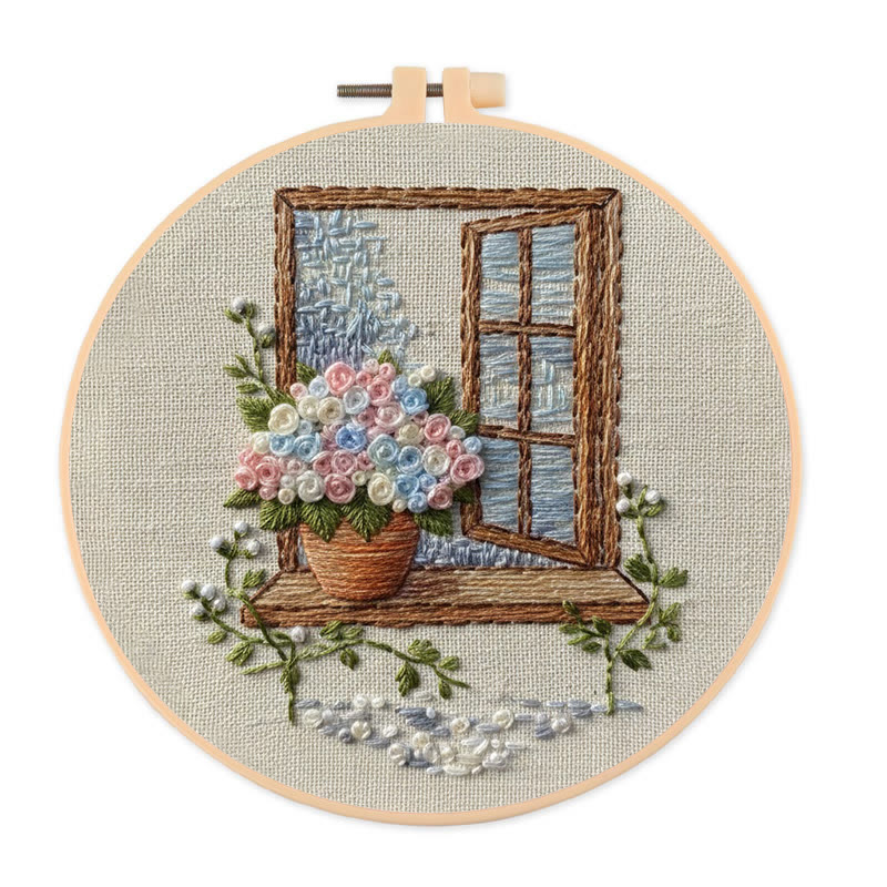 Rubbyoo Embroidery Kit - Charming Window | Handmade Hoop Art | Housewarming Gift Idea - 20*20cm - image 1