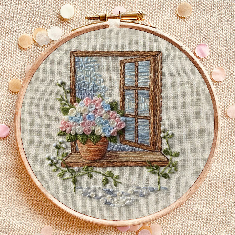 Rubbyoo Embroidery Kit - Charming Window | Handmade Hoop Art | Housewarming Gift Idea - image 2