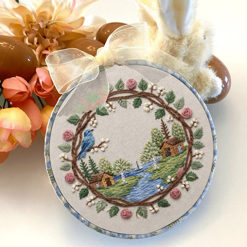 Rubbyoo Embroidery Kit - Cabin Lake |  Beginner Landscape Craft | Unique Handmade Gifts - image 3