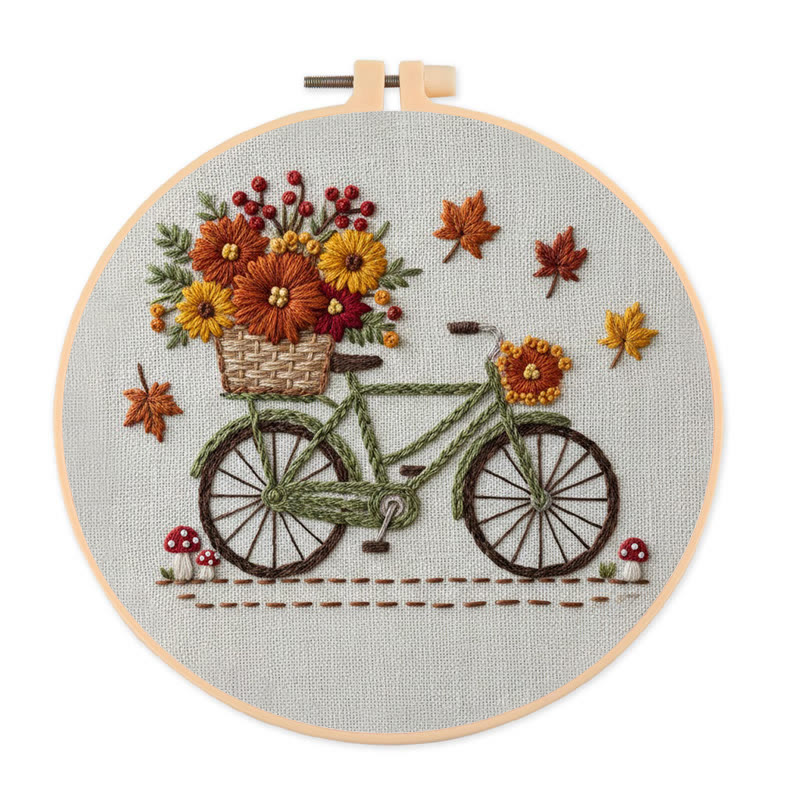 Rubbyoo Embroidery Kit - Bicycle With Flowers | Diy Starter Needle Kit | Perfect Home Decor - 20*20cm - image 1