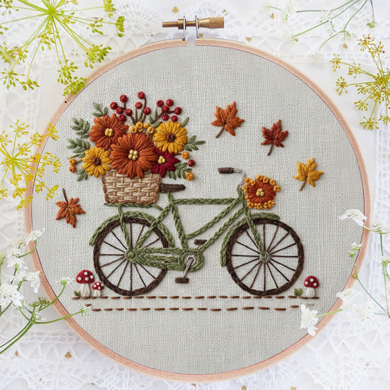 Rubbyoo Embroidery Kit - Bicycle With Flowers | Diy Starter Needle Kit | Perfect Home Decor - image 2