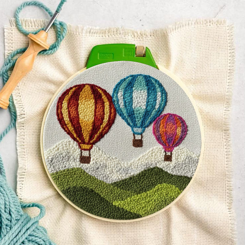 Vibrant Hot Air Balloon Landscape Punch Needle Kit – Cozy Indoor Decor Piece | Delightful Handmade Craft - image 2