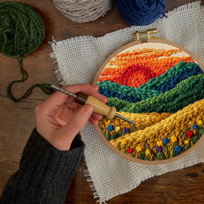 Vibrant Sunset Flower Field Punch Needle Kit – Exquisite Decorative Pendant | Top Gifting Choice - image 3