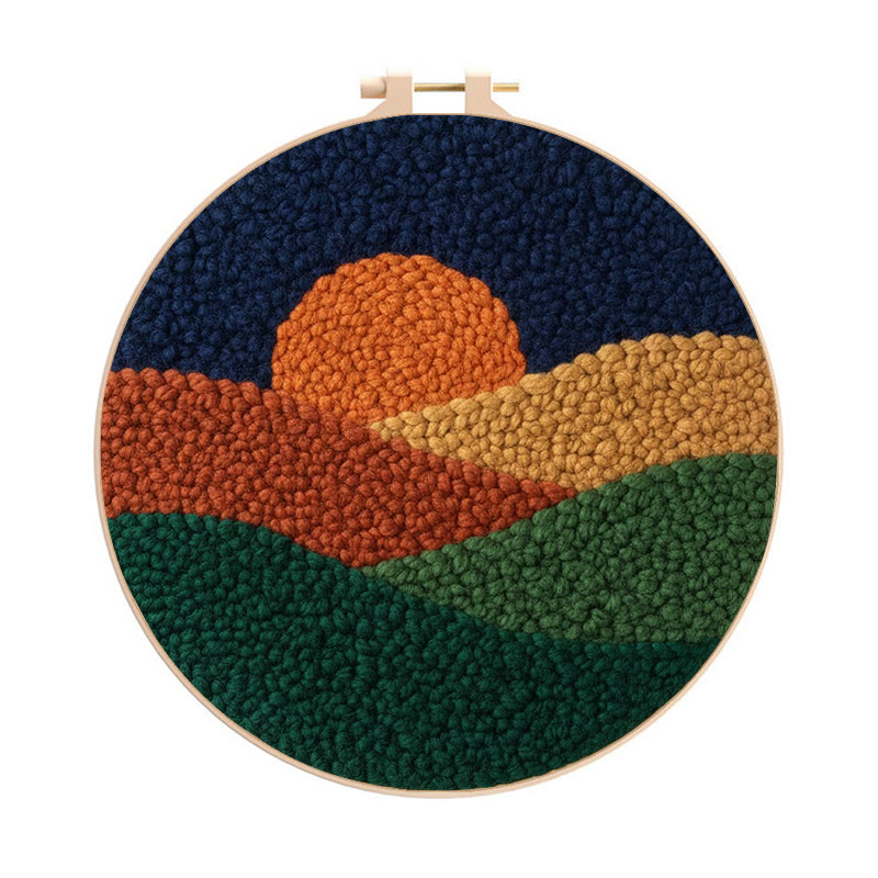 Twilight Mountain Sunset Punch Needle Kit – Elegant Handmade Decor Pendant | Newbie-easy Diy Creation - 8 inch Hoop Kit - image 1