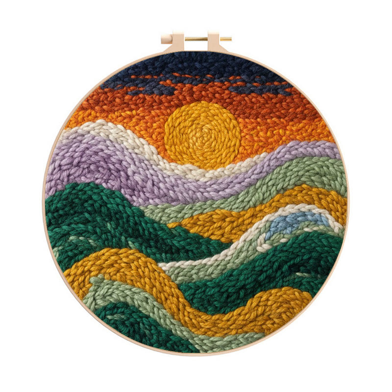 Colorful Layered Mountain Sunset Punch Needle Kit – Beginner Friendly DIY Craft | Top Gifting Pick - 8 inch Hoop Kit - image 1