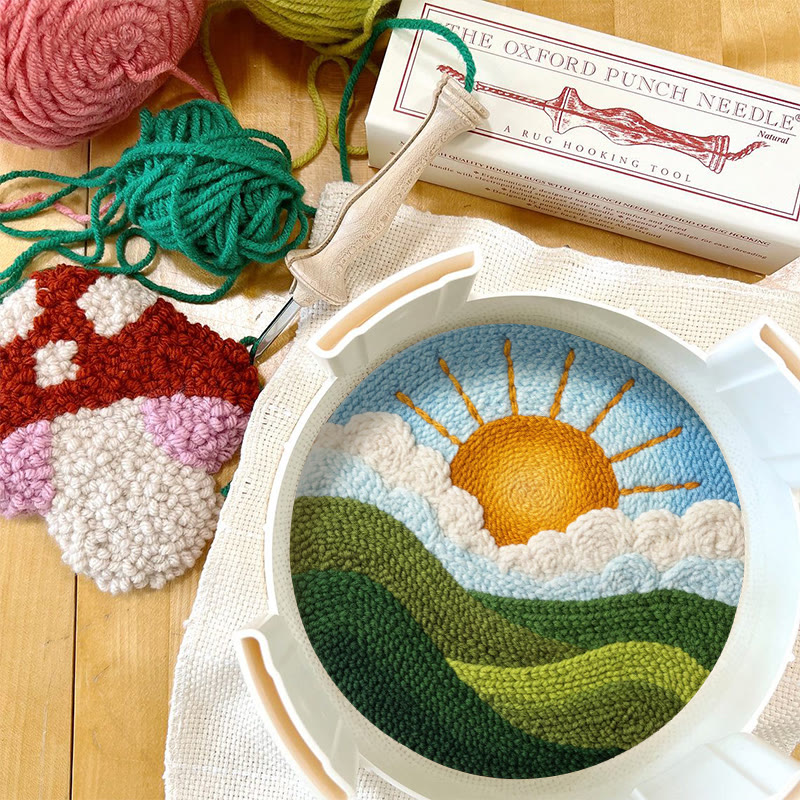 Bright Sunrise Cloudscape Green Hills Punch Needle Kit – Handcrafted Decor Hanger | Novice Friendly Diy Project - image 12