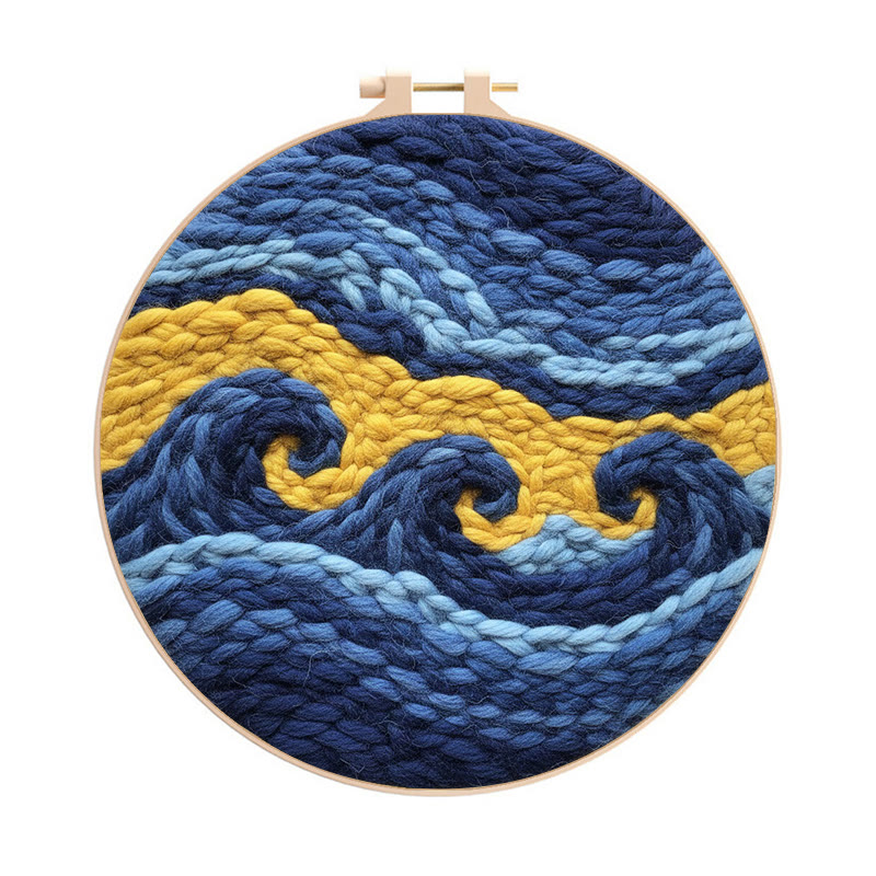 Artistic Swirling Wave Punch Needle Kit – Handcrafted Decor Hanger | Hassle-free Diy Creation - 8 inch Hoop Kit - image 1