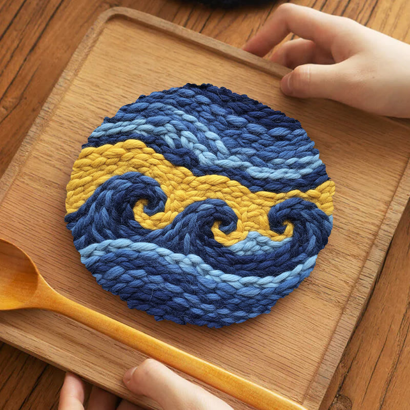 Artistic Swirling Wave Punch Needle Kit – Handcrafted Decor Hanger | Hassle-free Diy Creation - 5 inch Coaster Kit - image 4