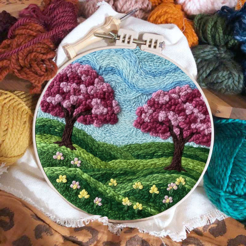 Spring Cherry Blossom Twin Trees Punch Needle Kit – Fresh Spring Decor Hanger | Newbie-friendly Diy Craft - image 2