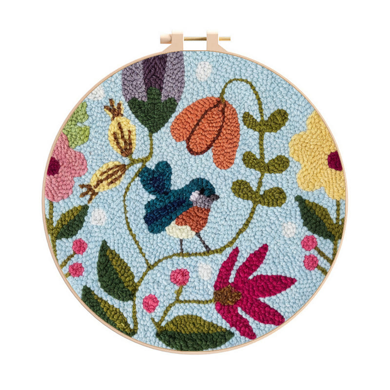 Colorful Bird And Blooming Floral Punch Needle Kit – Charming Handmade Gift | Beginner-friendly Diy - 8 inch Hoop Kit - image 1