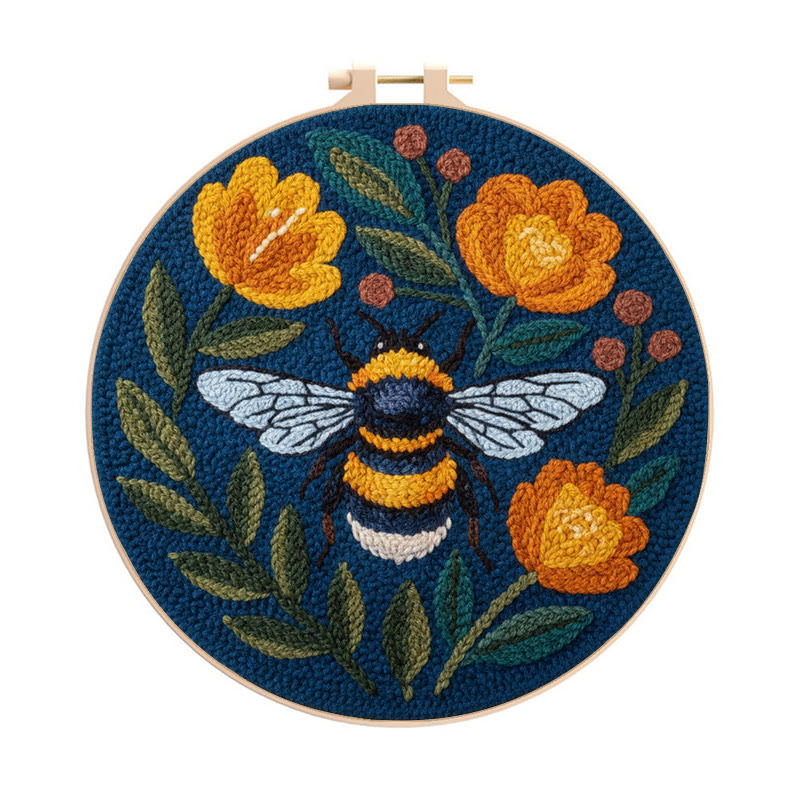 Bumblebee And Orange Blossom Punch Needle Kit – Entry-Level Handmade Craft | Top Gifting Option - 8 inch Hoop Kit - image 1
