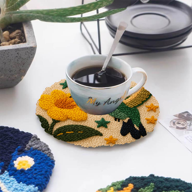 Hummingbird With Yellow Flower And Star Detail Punch Needle Kit – Easy-to-master Diy Craft | Elegant Decor Pendant - image 5