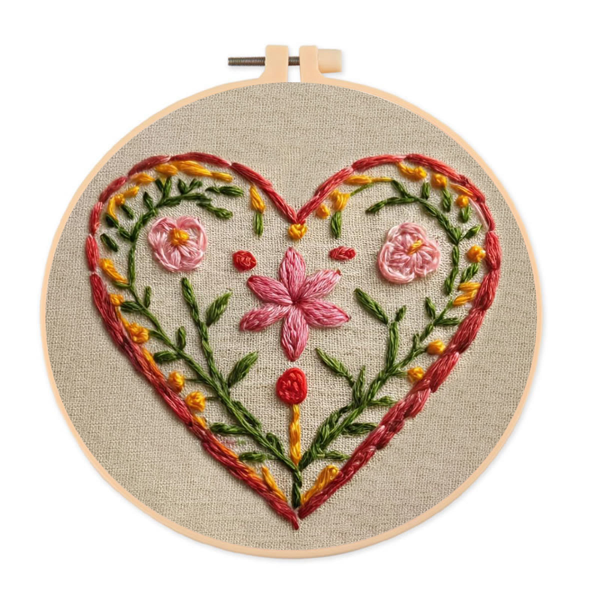 Rubbyoo Embroidery Kit - Heart-shaped Floral | Household Wall Decor | Beginner-friendly Craft - 20*20cm - image 1
