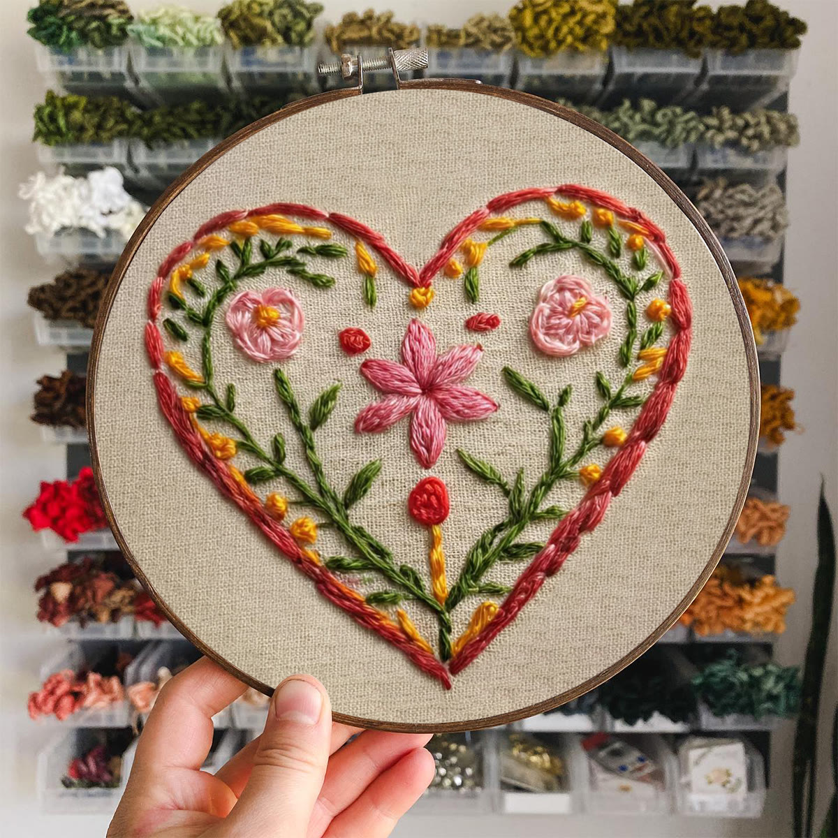 Rubbyoo Embroidery Kit - Heart-shaped Floral | Household Wall Decor | Beginner-friendly Craft - image 7