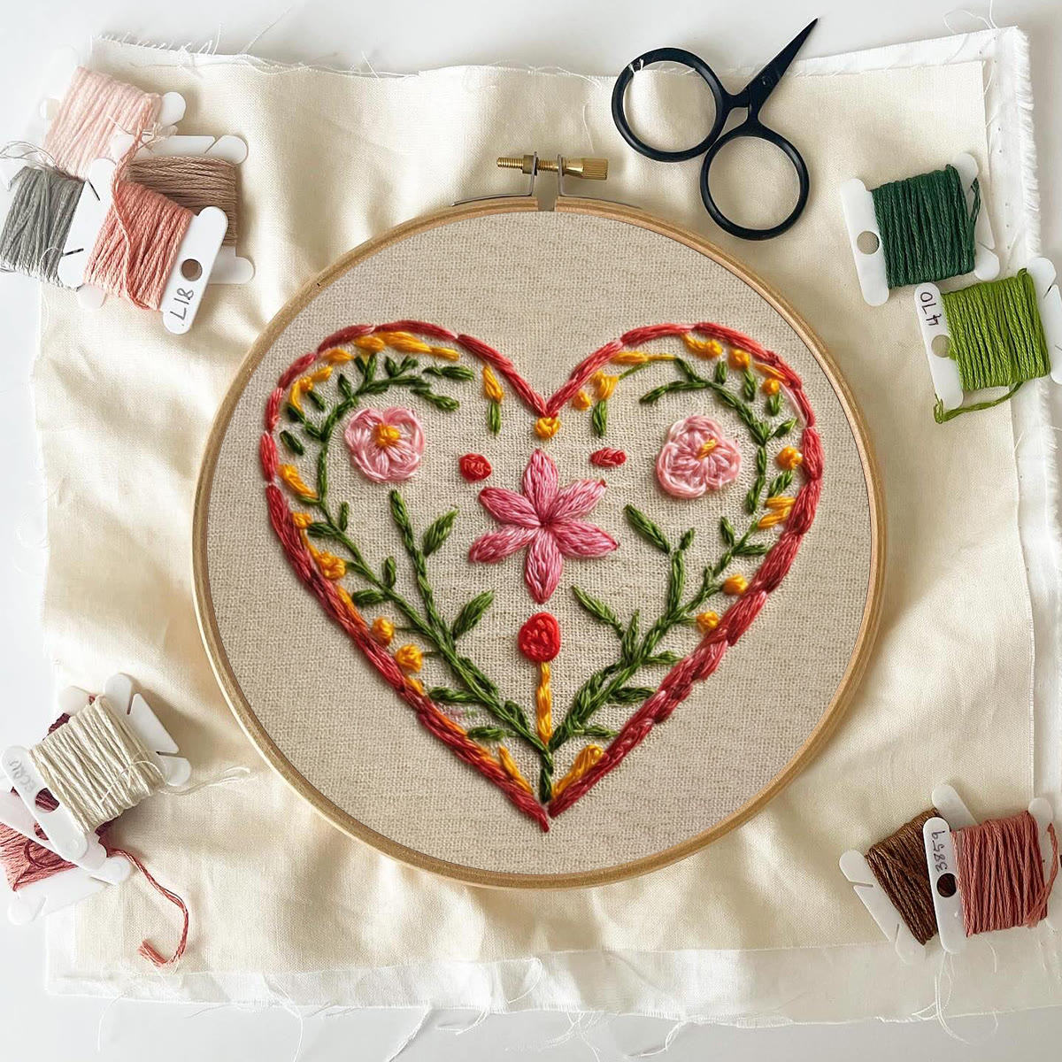 Rubbyoo Embroidery Kit - Heart-shaped Floral | Household Wall Decor | Beginner-friendly Craft - image 6