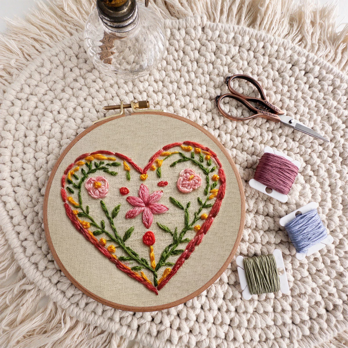 Rubbyoo Embroidery Kit - Heart-shaped Floral | Household Wall Decor | Beginner-friendly Craft - image 10