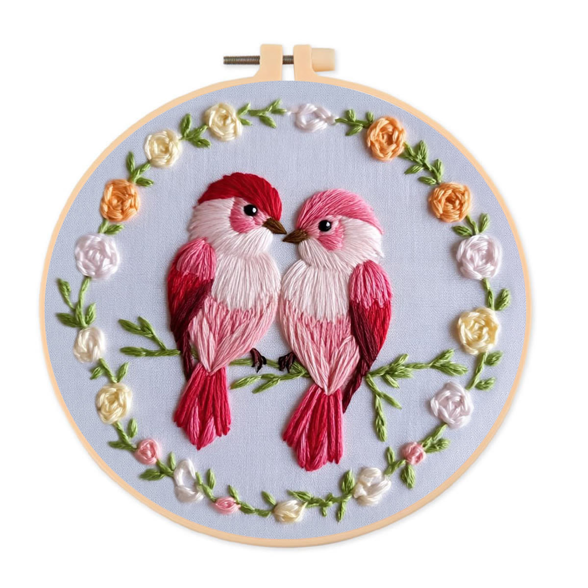 Rubbyoo Embroidery Kit - Double Bird Wreath | Home Decor | Gifting Top Choice | Holiday Essential - 20*20cm - image 1