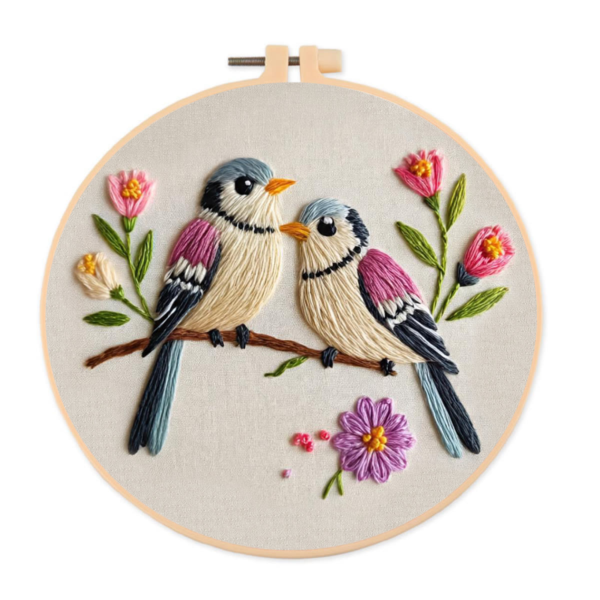 Rubbyoo Embroidery Kit - Two Birds with Floral | Beginner-Friendly Craft for Newbies | Exquisite Embroidery Decor - 20*20cm - image 1