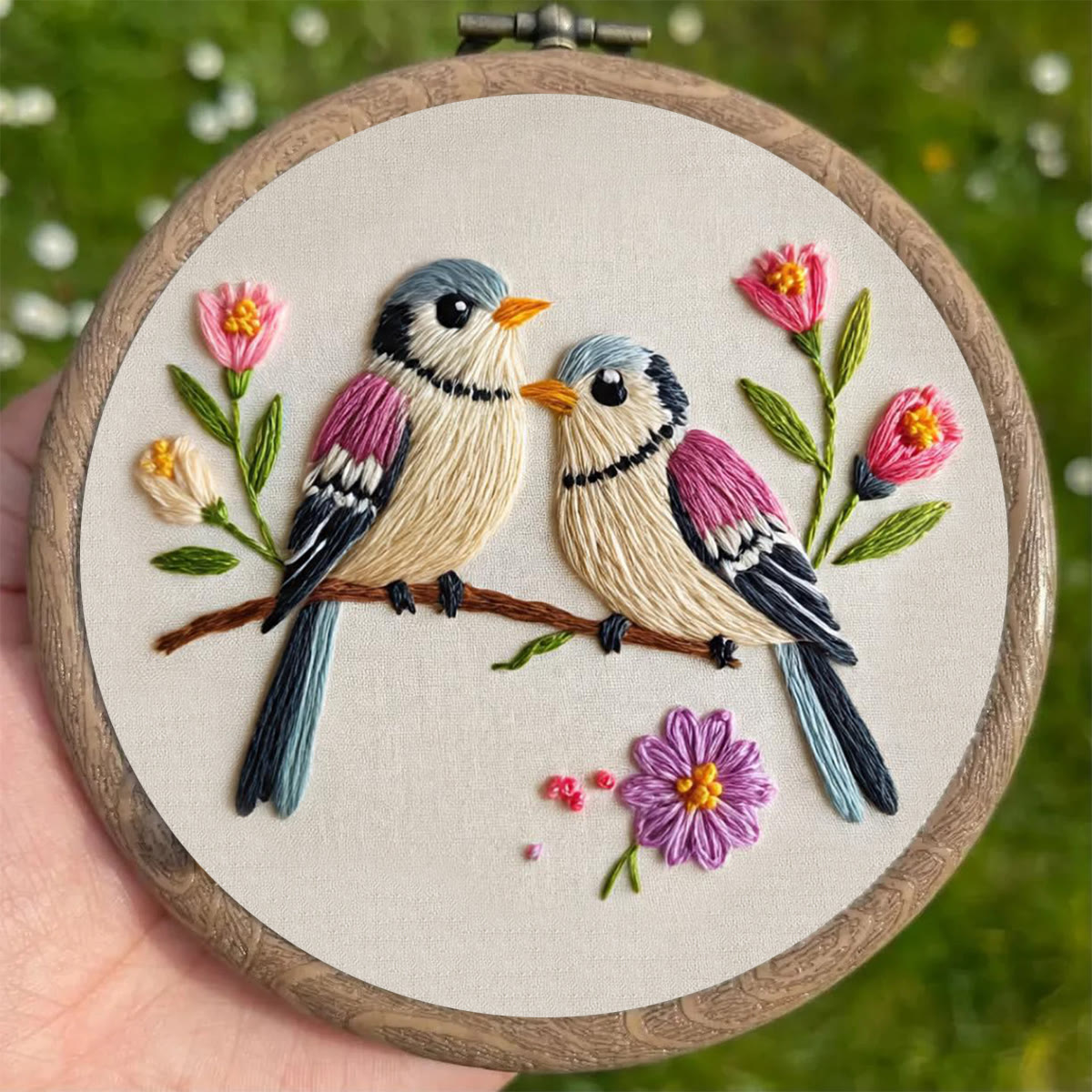 Rubbyoo Embroidery Kit - Two Birds with Floral | Beginner-Friendly Craft for Newbies | Exquisite Embroidery Decor - image 2