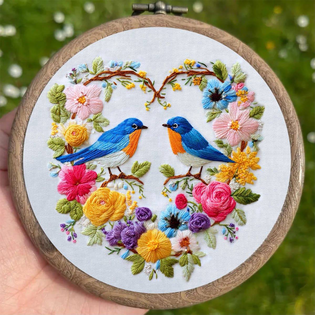 Rubbyoo Embroidery Kit - Two Blue Birds in Heart-Shaped Floral Cluster | Exquisite Embroidered Decor | Handmade Gifting Option - image 5
