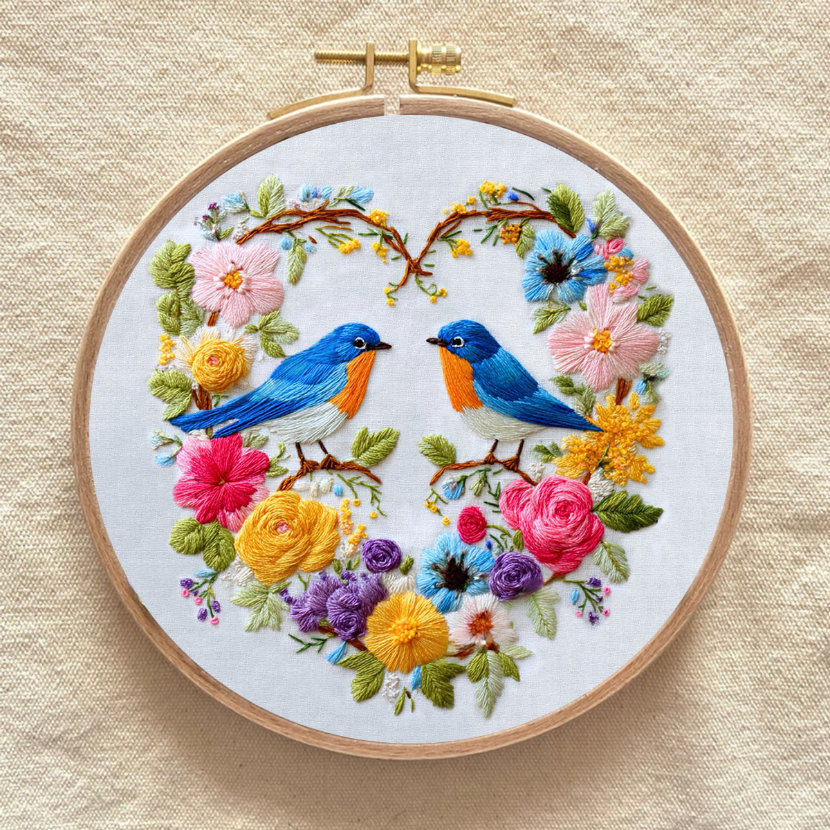 Rubbyoo Embroidery Kit - Two Blue Birds in Heart-Shaped Floral Cluster | Exquisite Embroidered Decor | Handmade Gifting Option - image 8