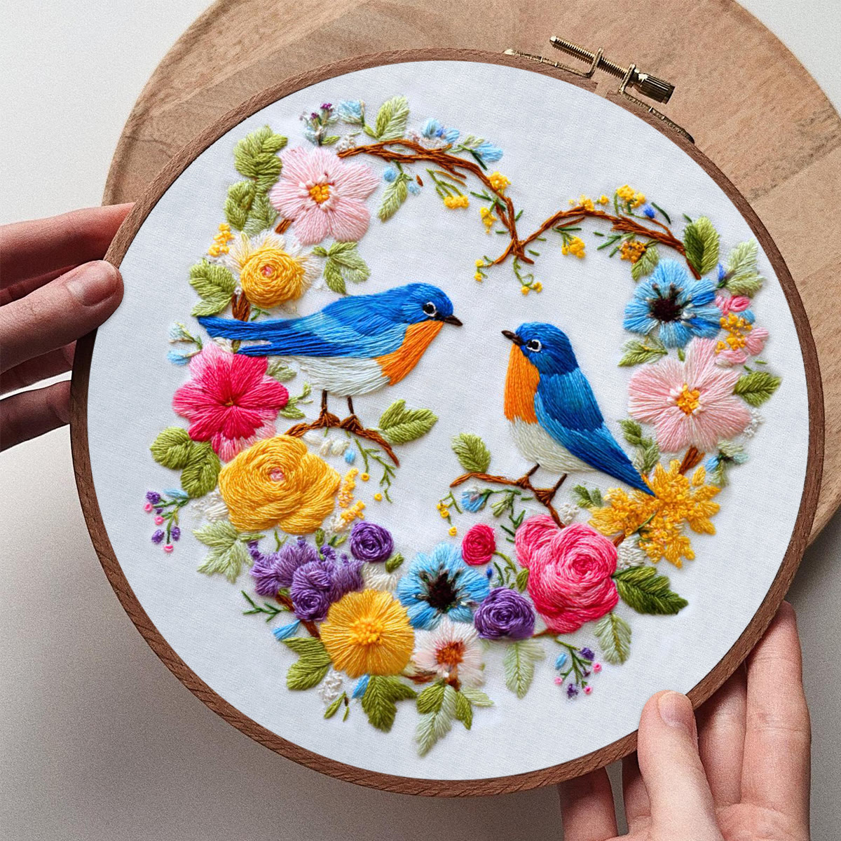 Rubbyoo Embroidery Kit - Two Blue Birds in Heart-Shaped Floral Cluster | Exquisite Embroidered Decor | Handmade Gifting Option - image 10