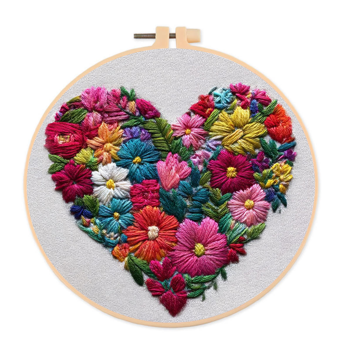 Rubbyoo Embroidery Kit - Vibrant Floral Cluster in Heart Shape | Elegant Embroidered Piece | Artisanal Handmade Gift - 20*20cm - image 1