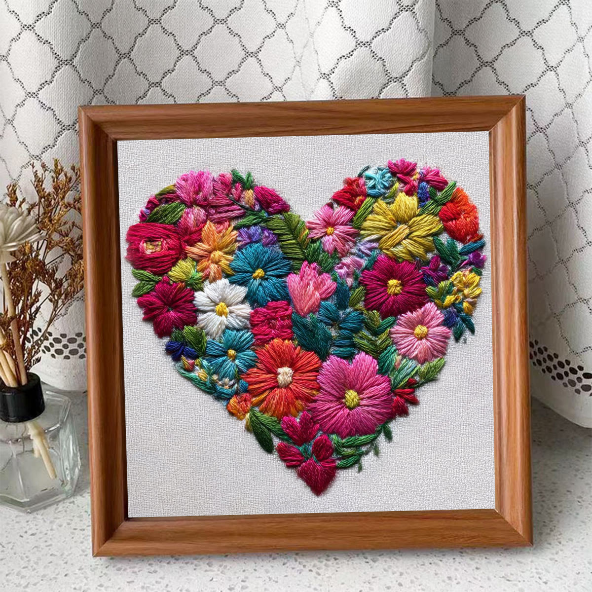 Rubbyoo Embroidery Kit - Vibrant Floral Cluster in Heart Shape | Elegant Embroidered Piece | Artisanal Handmade Gift - Embroidery Kit Plus An Extra Frame - image 4