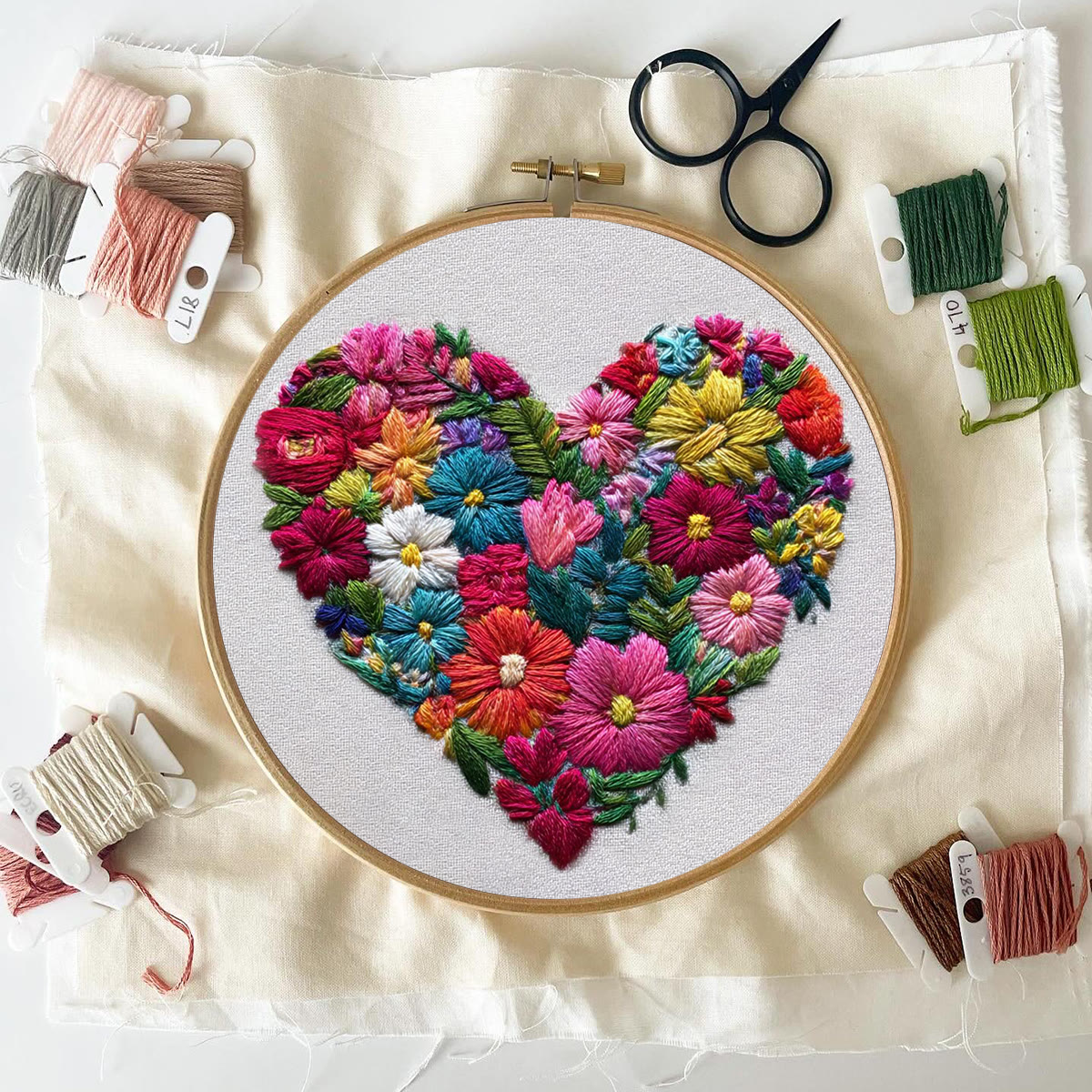 Rubbyoo Embroidery Kit - Vibrant Floral Cluster in Heart Shape | Elegant Embroidered Piece | Artisanal Handmade Gift - image 3