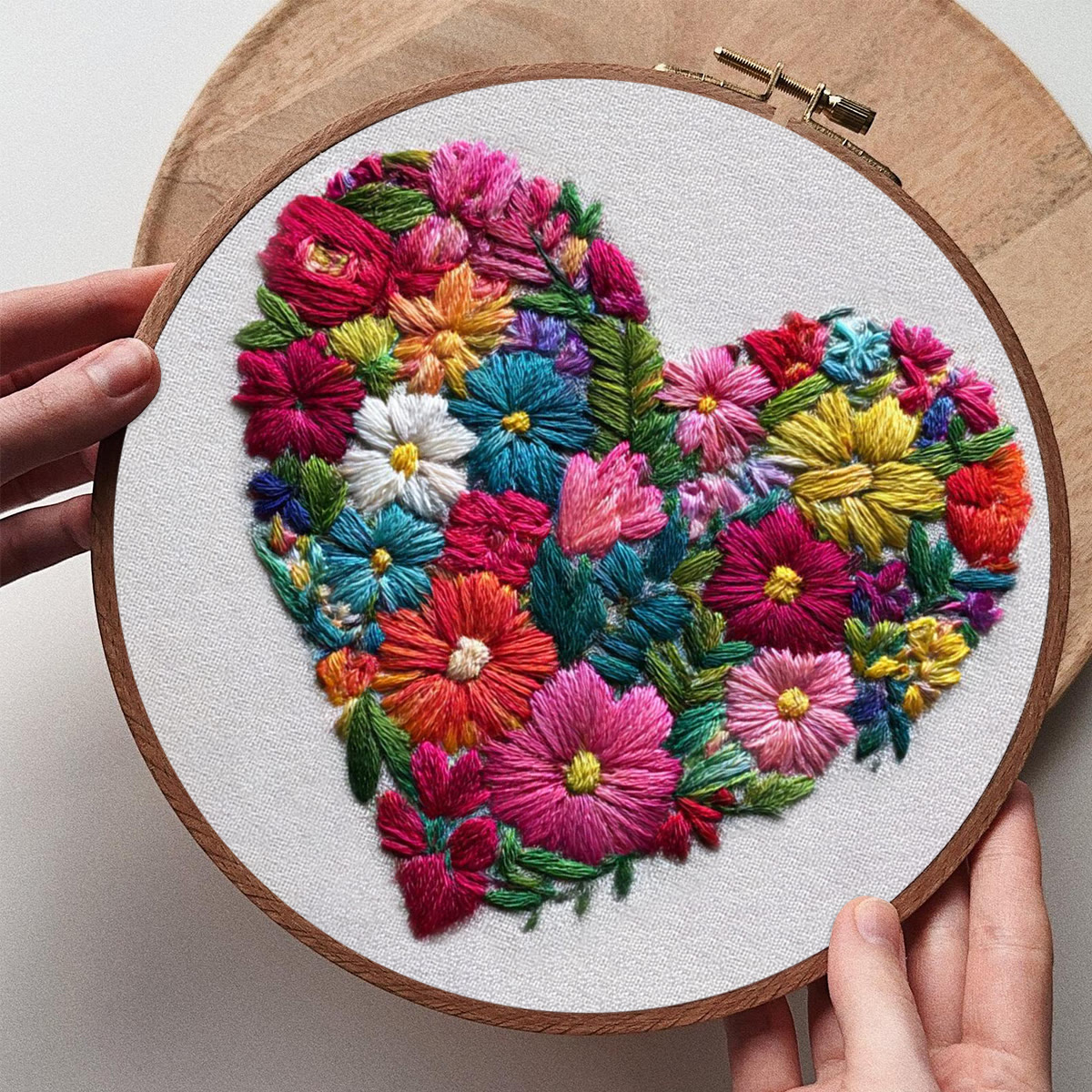 Rubbyoo Embroidery Kit - Vibrant Floral Cluster in Heart Shape | Elegant Embroidered Piece | Artisanal Handmade Gift - image 7